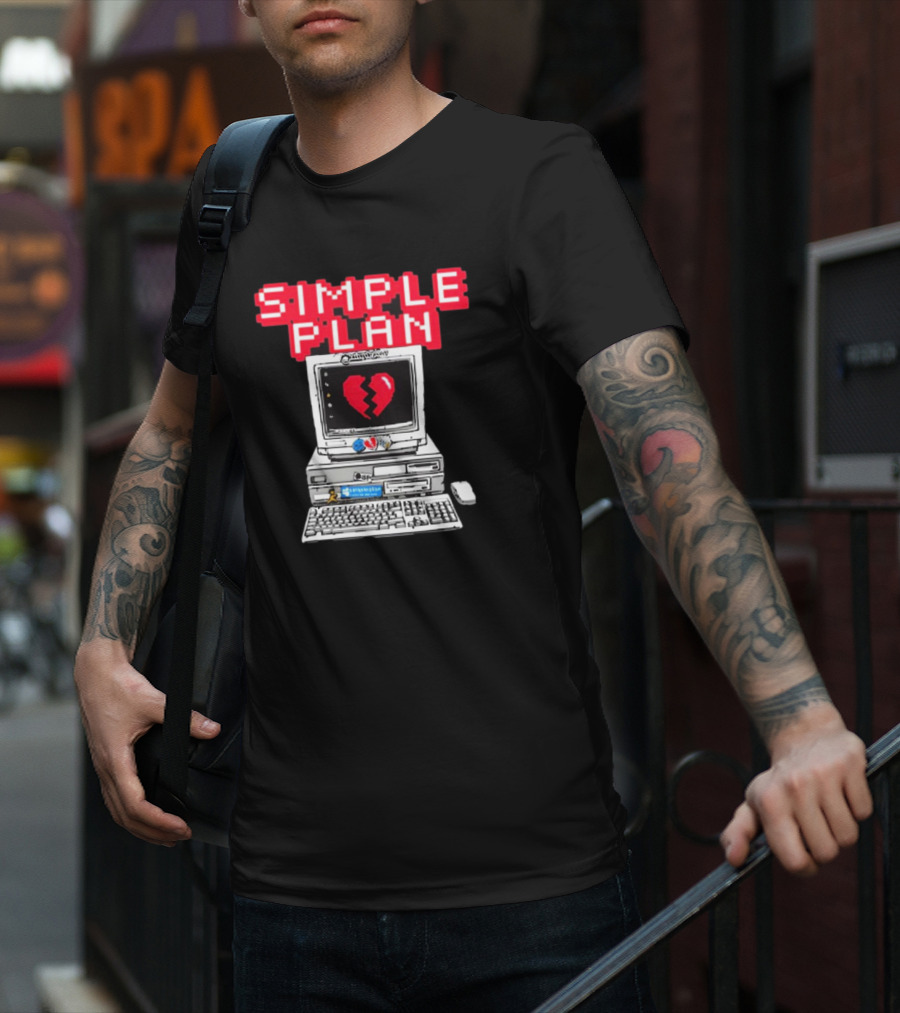 Simple Plan Retro Computer With Broken Heart Symbol T-Shirt