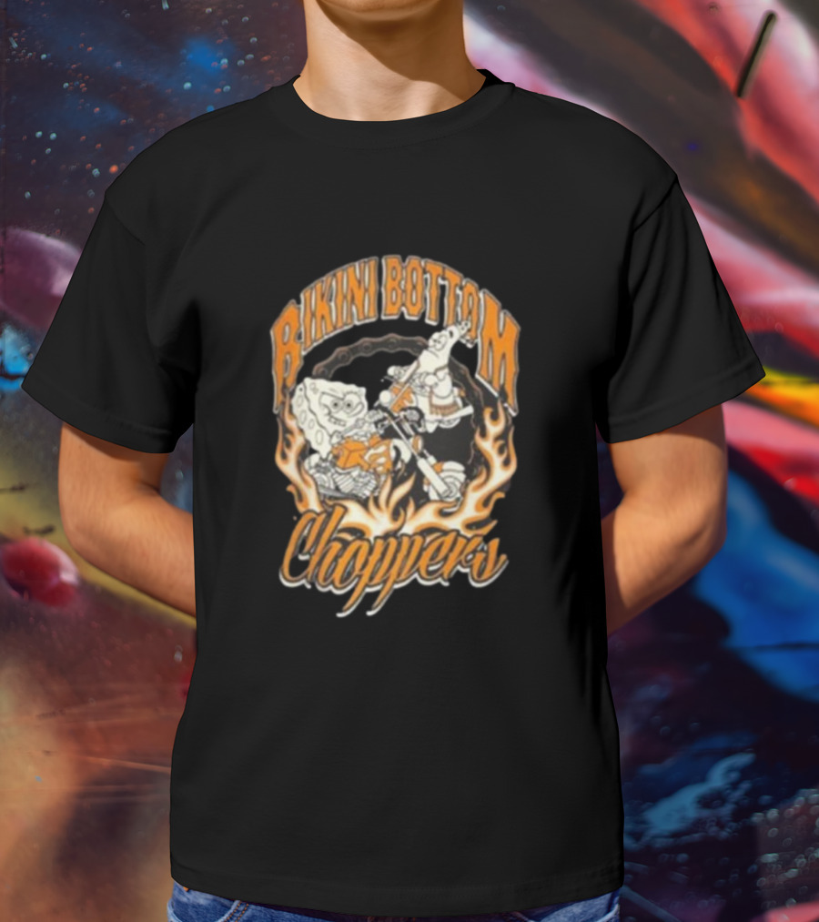 Bikini Bottom Choppers Spongebob Flames Motorcycle Riders T-Shirt