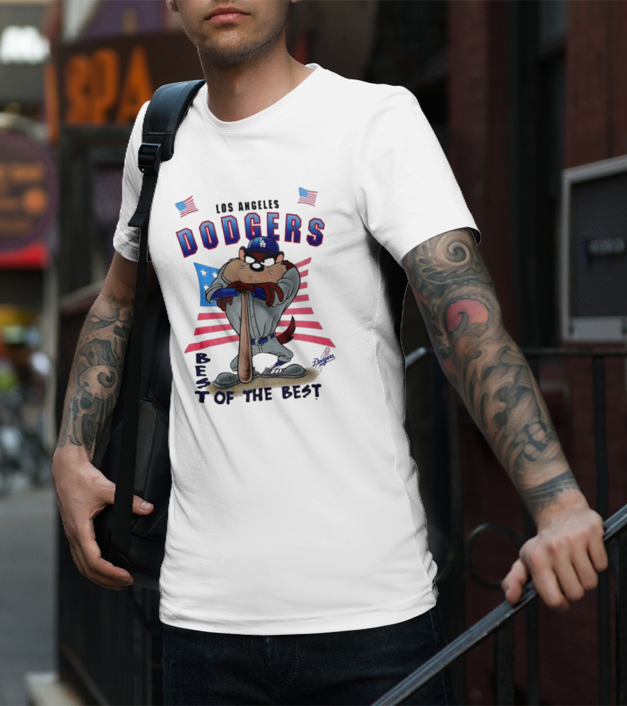 Los Angeles Dodgers Best Of The Best With Mascot And American Flags T-Shirt