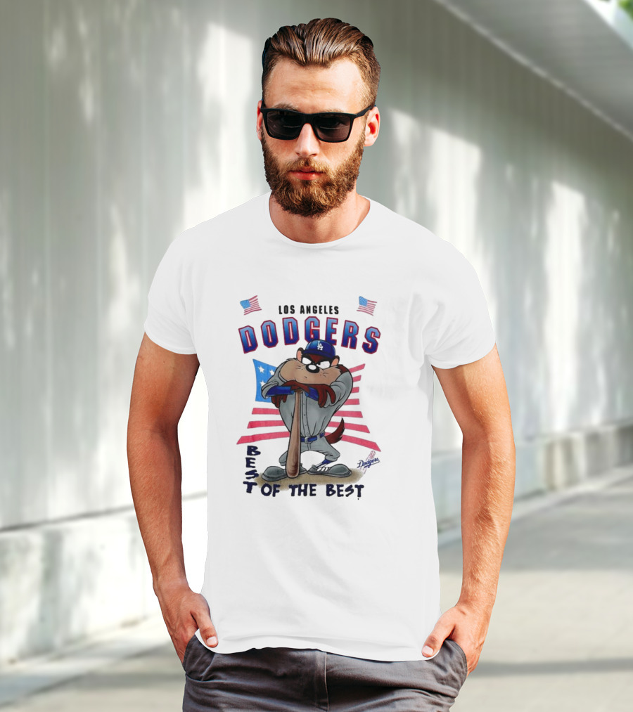 Los Angeles Dodgers Best Of The Best With Mascot And American Flags T-Shirt