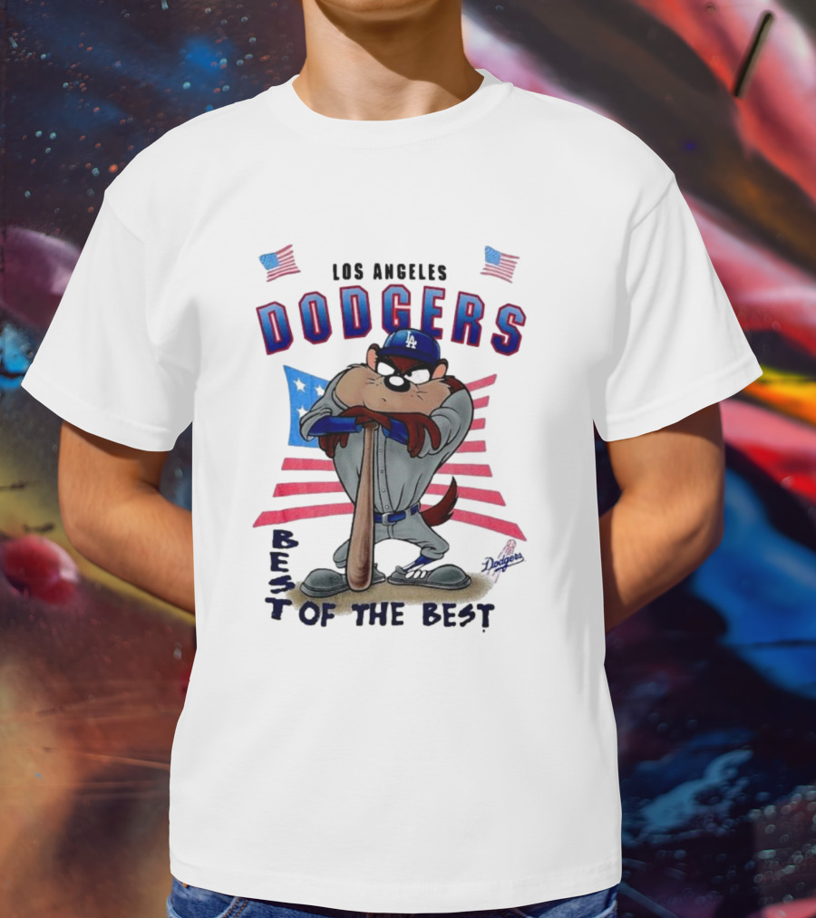 Los Angeles Dodgers Best Of The Best With Mascot And American Flags T-Shirt
