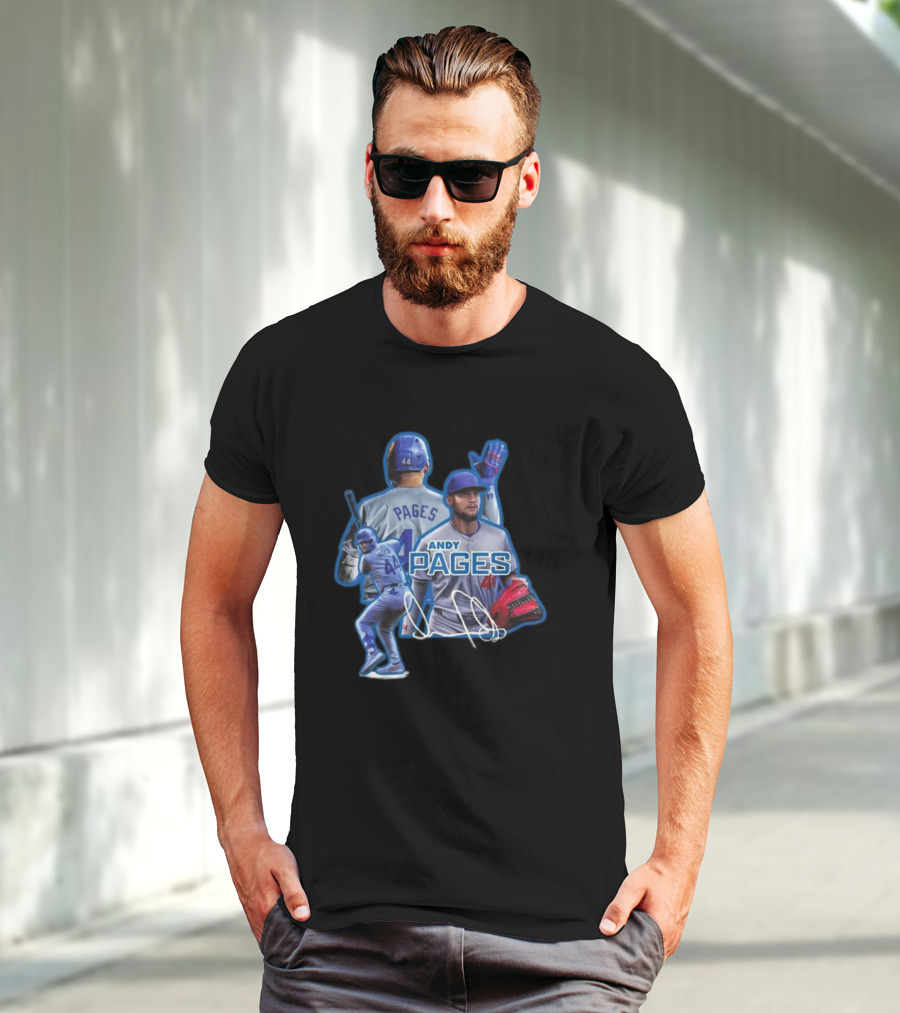 Andy Pages LA Dodgers Baseball 44 Signature Player Collage T-Shirt