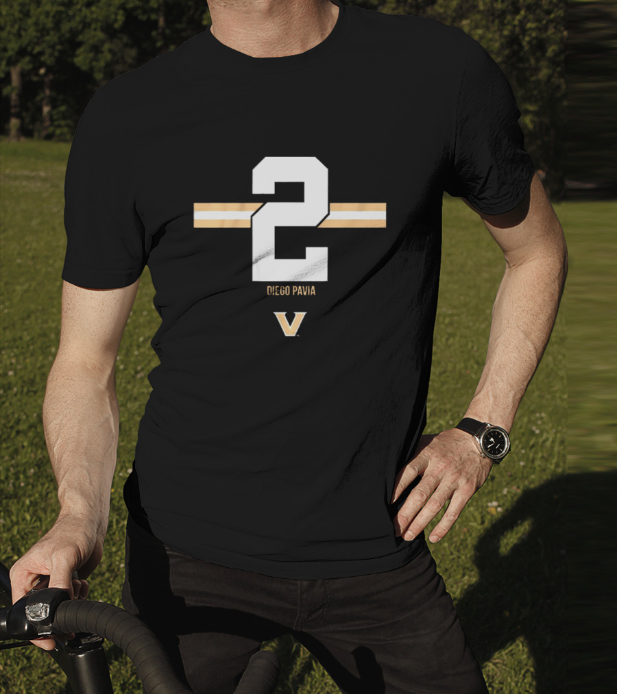 2 Diego Pavia Vanderbilt Commodores Football Stripe T-Shirt