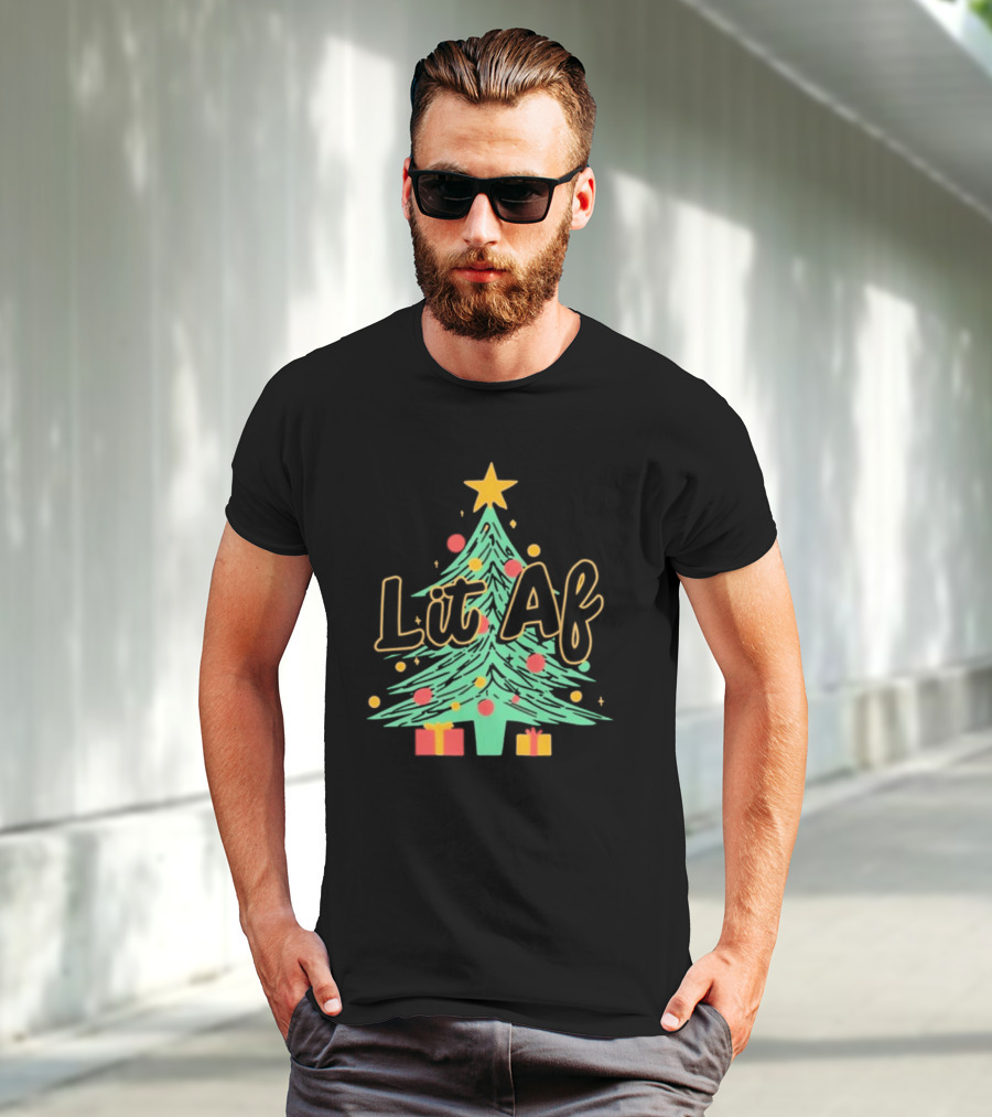 Lit AF Christmas Tree Star Ornaments Gifts T-Shirt