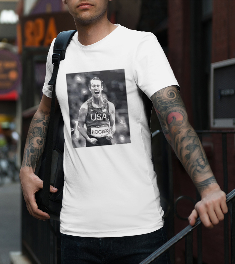 USA Cole Hocker Olympic Photo Signature T-Shirt