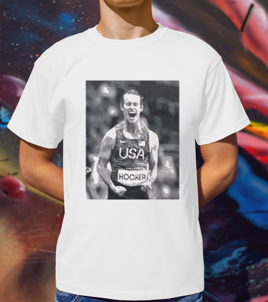 USA Cole Hocker Olympic Photo Signature T-Shirt