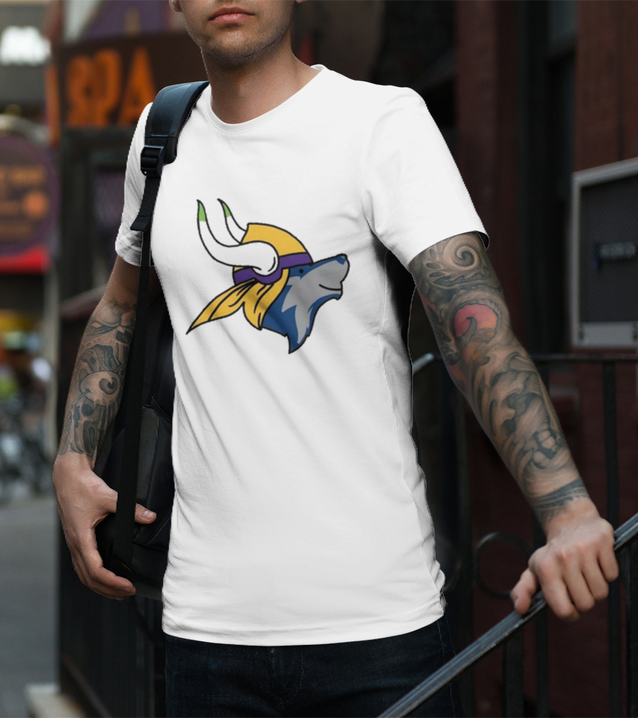 Maplewedgie Corndoggylol Minnesota Timbervikes Vikings Wolf Helmet Nordic Spirit Fusion T-Shirt
