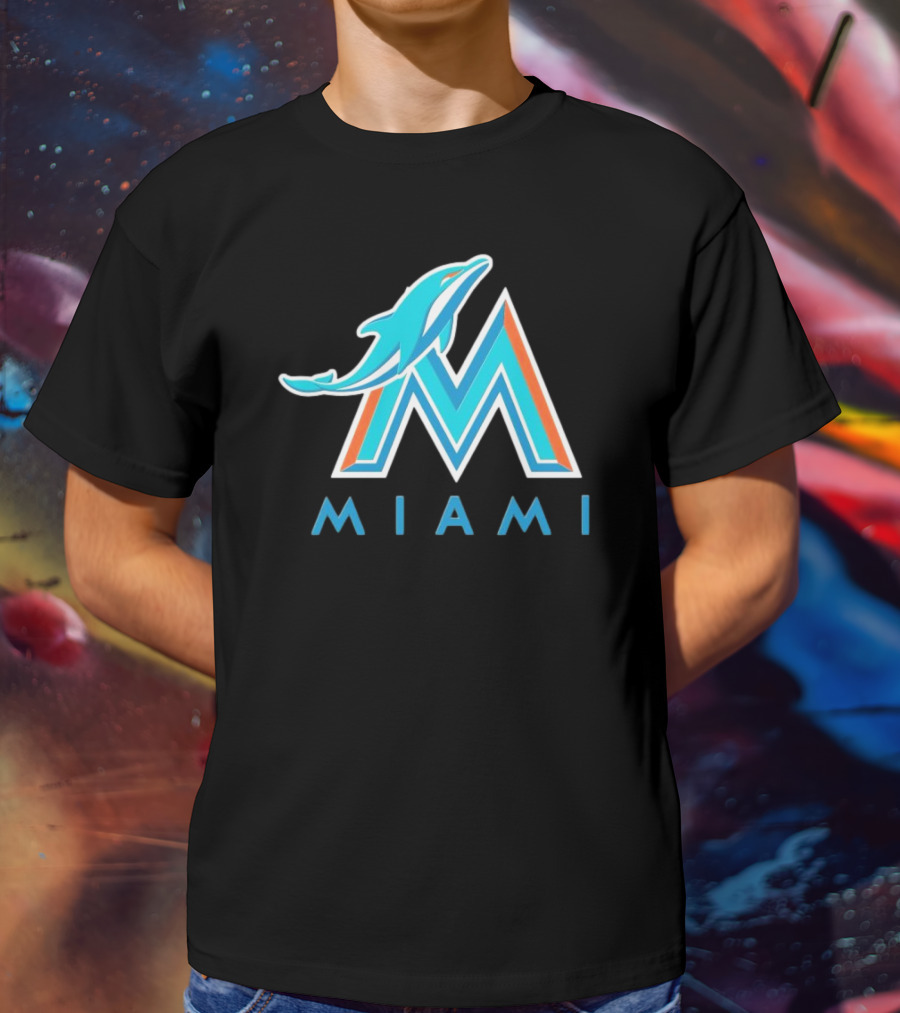 NFL X MLB Miami Dolphins X Miami Marlins M Logo Mashup Miami T-Shirt