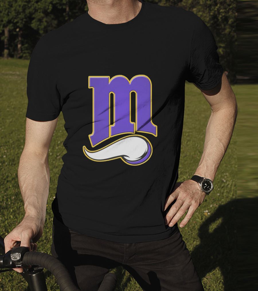 Minnesota Vikings And Minnesota Twins M Logo Fusion In Purple And White T-Shirt
