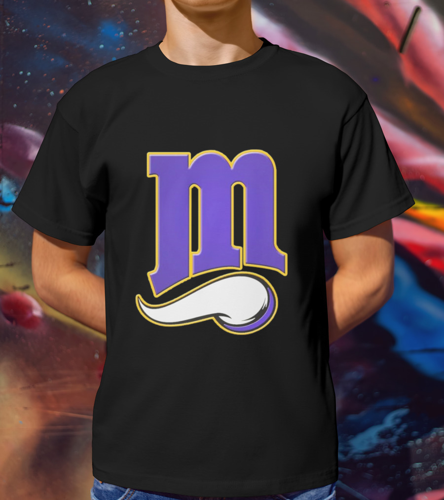 Minnesota Vikings And Minnesota Twins M Logo Fusion In Purple And White T-Shirt