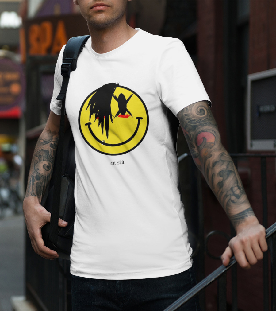 My Chemical Romance Smiley Symbol Eat Shit Face With Hair And Piercing T-Shirt