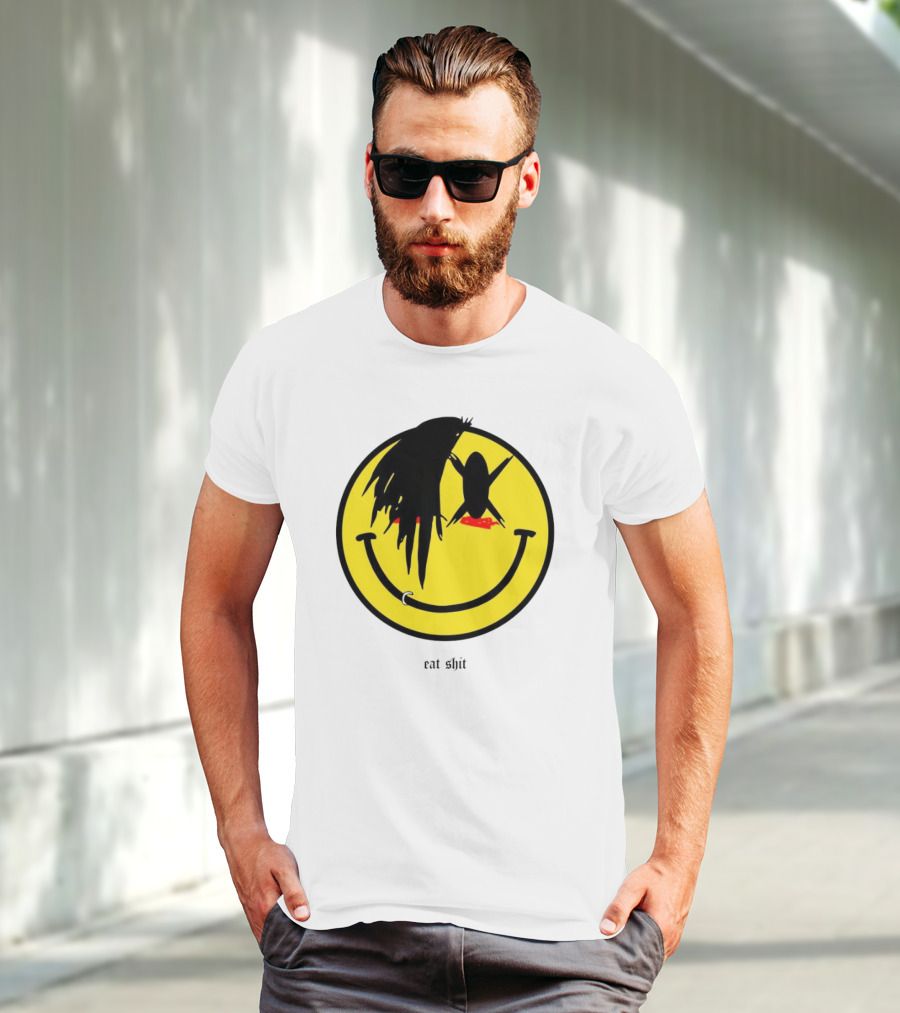 My Chemical Romance Smiley Symbol Eat Shit Face With Hair And Piercing T-Shirt