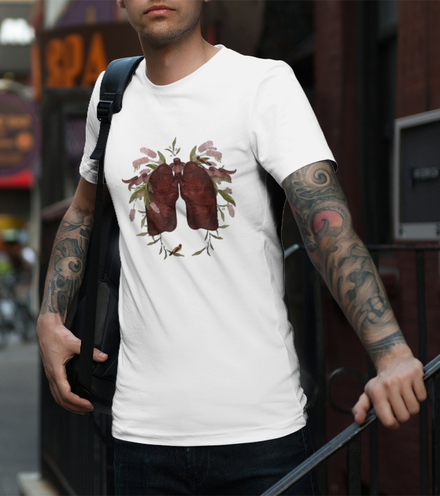 Natural Maroon Lungs Botanical Embellishment T-Shirt