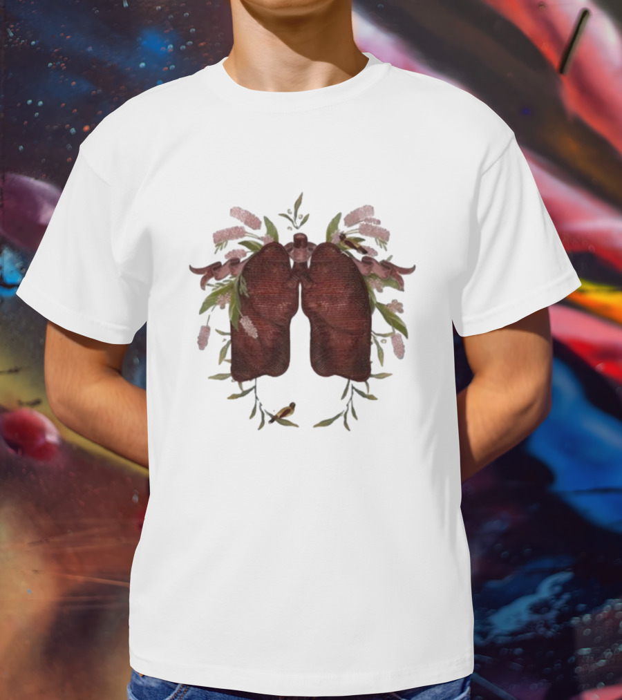 Natural Maroon Lungs Botanical Embellishment T-Shirt