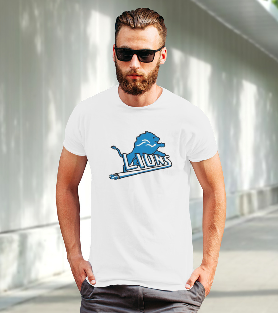 NFL Detroit Lions Blue Logo Mashup With NBA Detroit Pistons Inspired T-Shirt
