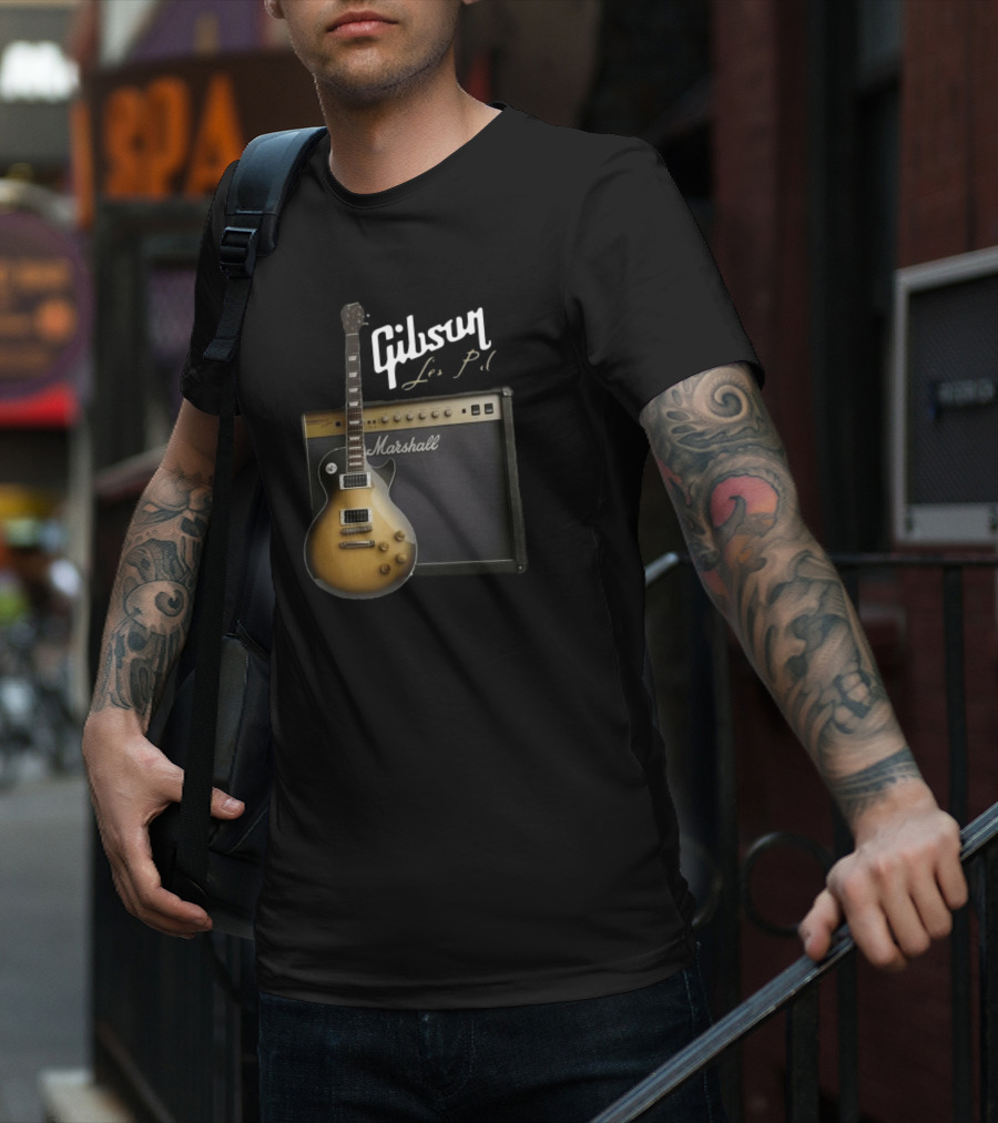 Gibson Les Paul Guitar With Marshall Amplifier T-Shirt