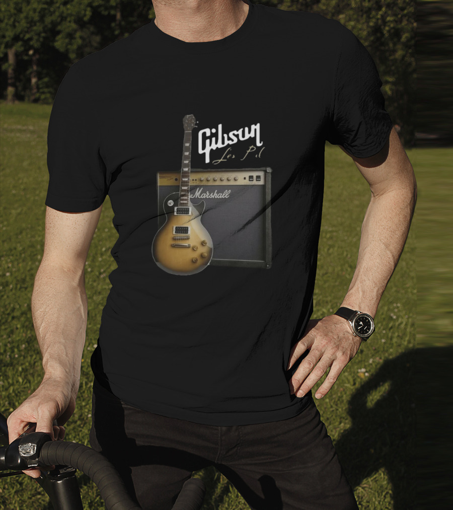 Gibson Les Paul Guitar With Marshall Amplifier T-Shirt