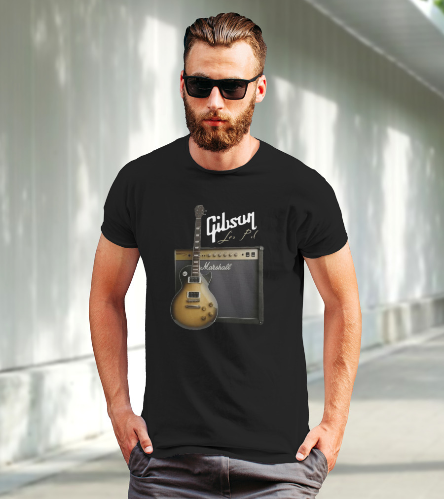 Gibson Les Paul Guitar With Marshall Amplifier T-Shirt