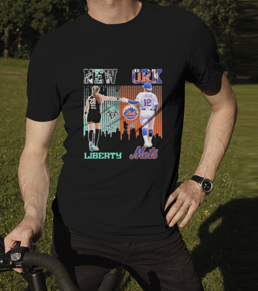 New York Liberty Ionescu Mets Francisco Lindor Signatures T-Shirt