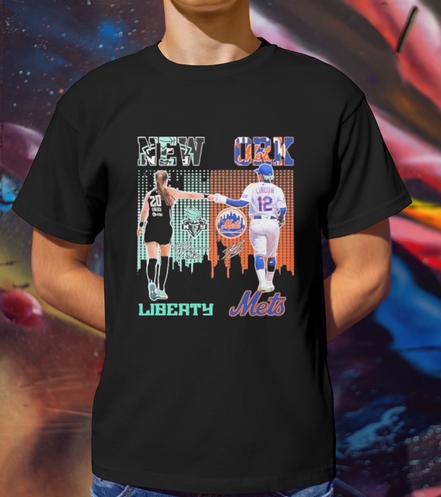 New York Liberty Ionescu Mets Francisco Lindor Signatures T-Shirt