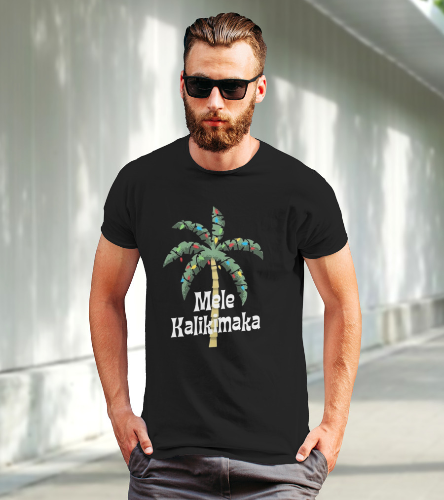 Mele Kalikimaka Christmas Palm Tree With Holiday Lights T-Shirt