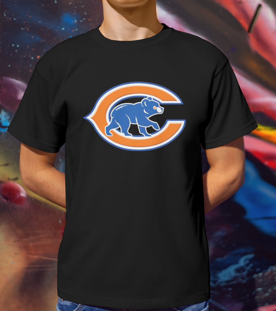 NFL X MLB Chicago Bears X Chicago Cubs Logo Mashup T-Shirt