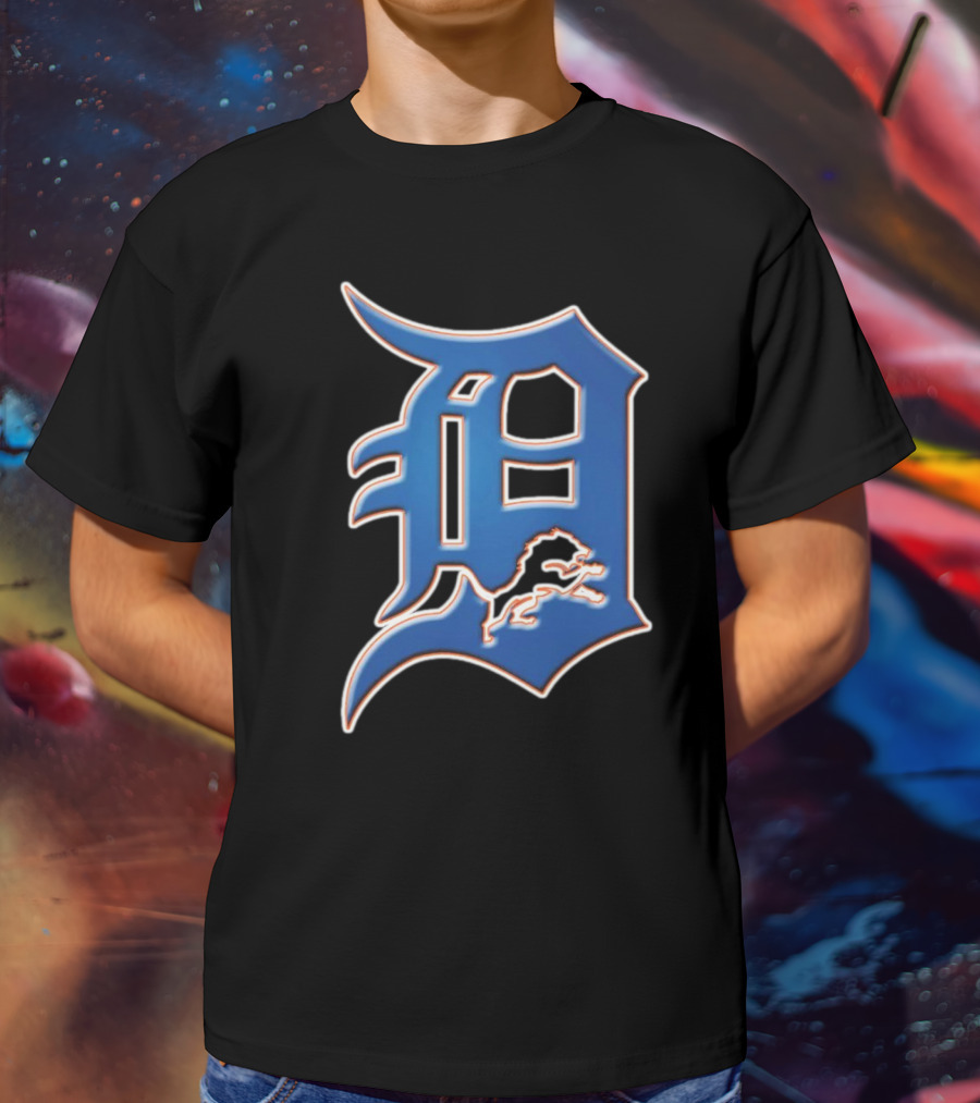 Detroit Lions Tigers Logo Mashup NFL MLB Blue D T-Shirt