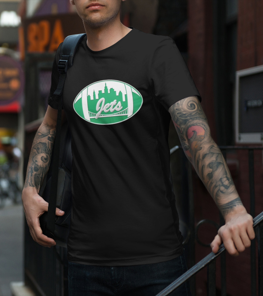 New York Jets Mets Skyline Green Football Bridge Logo NFL MLB Mashup T-Shirt