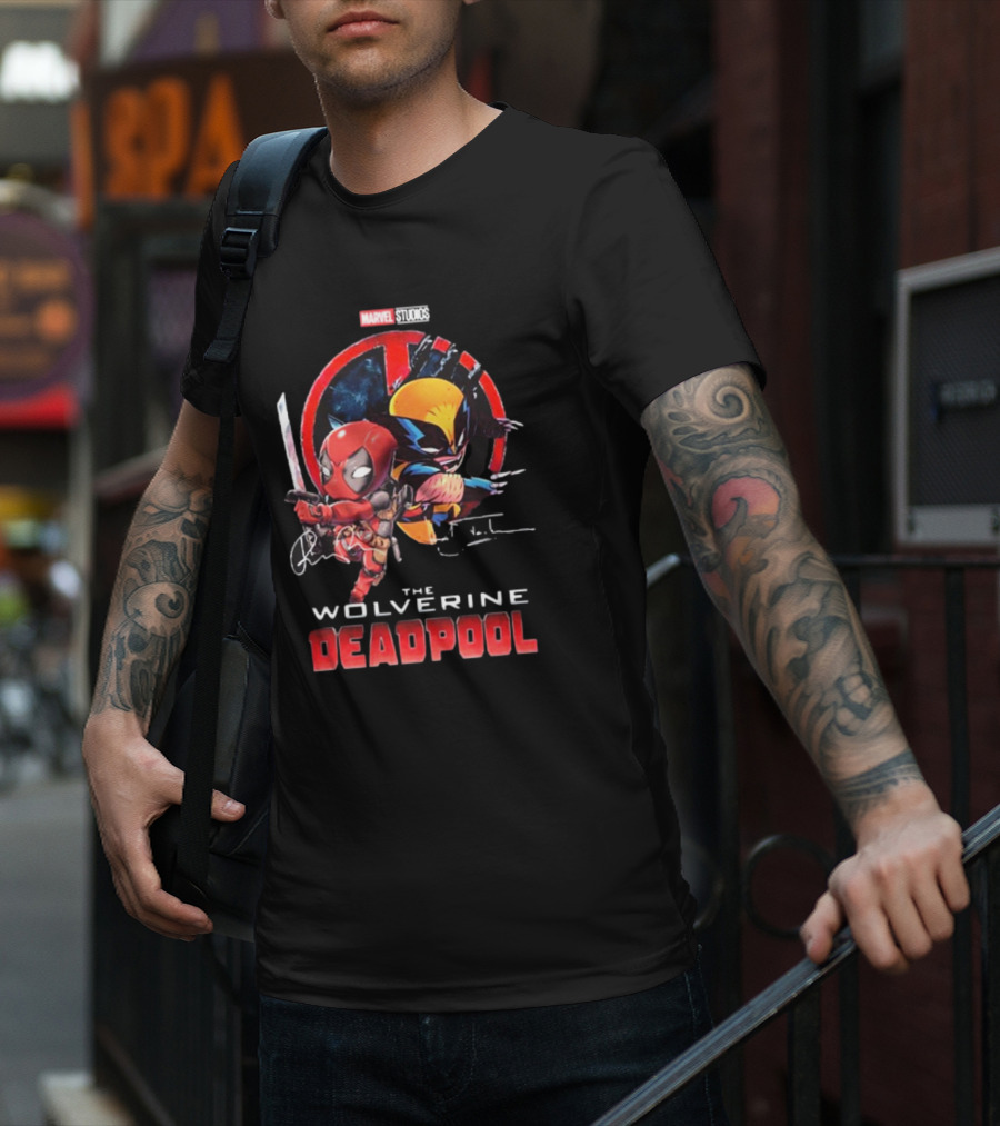 Marvel Studios Baby Deadpool And Wolverine Hugh Jackman And Ryan Reynolds Signatures T-Shirt