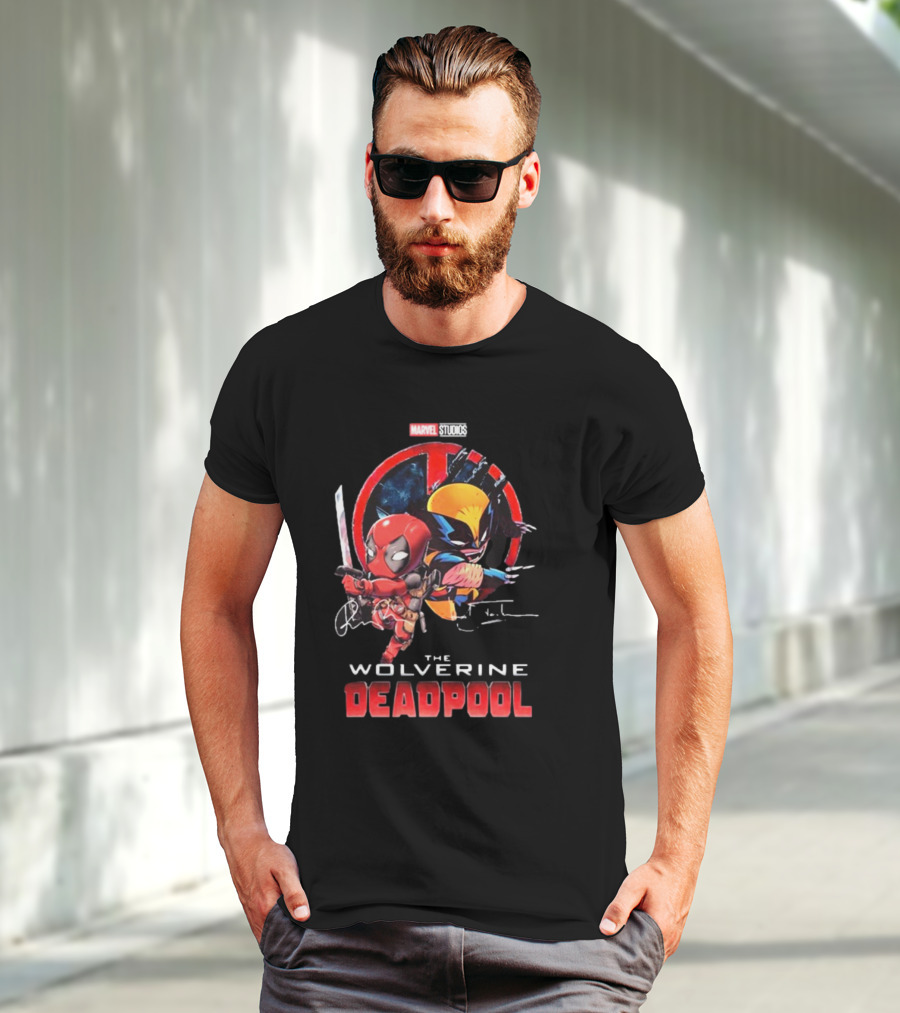 Marvel Studios Baby Deadpool And Wolverine Hugh Jackman And Ryan Reynolds Signatures T-Shirt