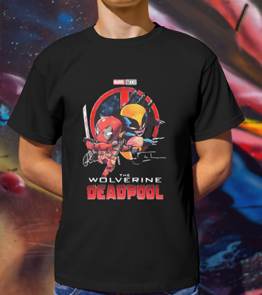 Marvel Studios Baby Deadpool And Wolverine Hugh Jackman And Ryan Reynolds Signatures T-Shirt