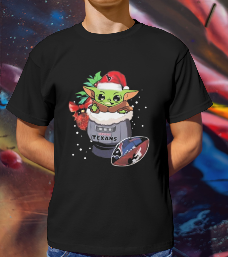 Houston Texans Baby Yoda Christmas Football T-Shirt