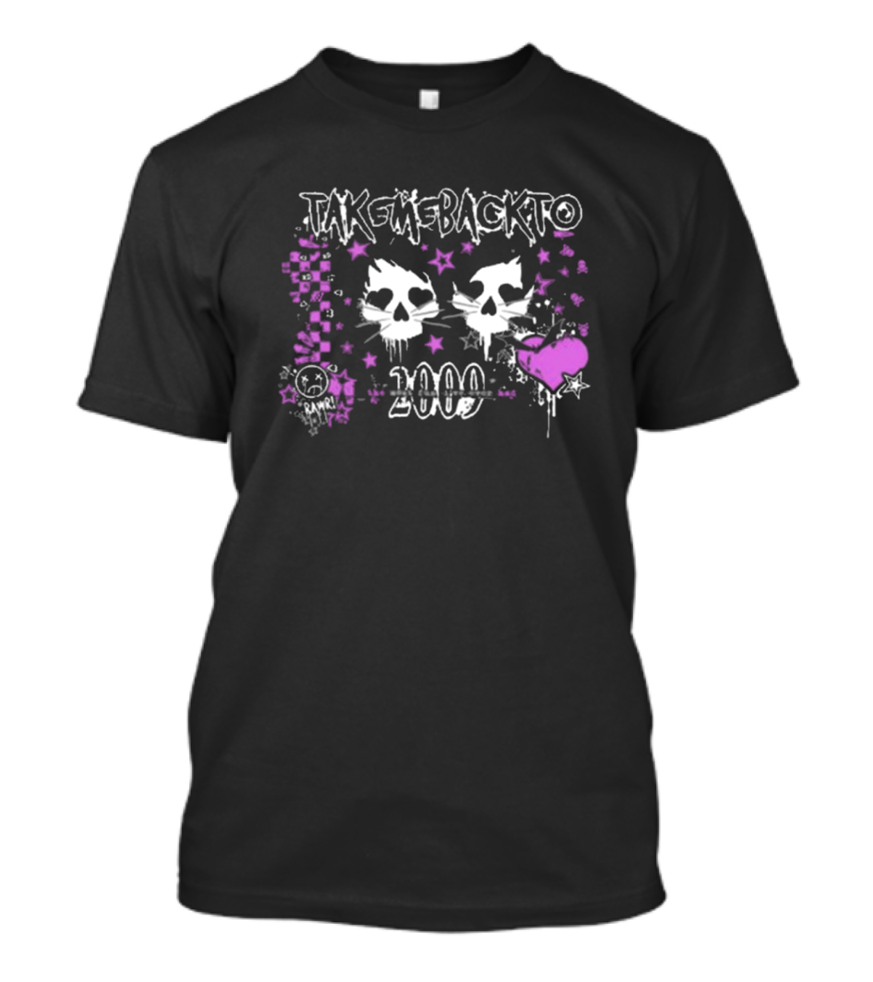 Take Me Back To 2009 Emo Punk Cats Purple Stars Heart Ramen Skulls T-Shirt