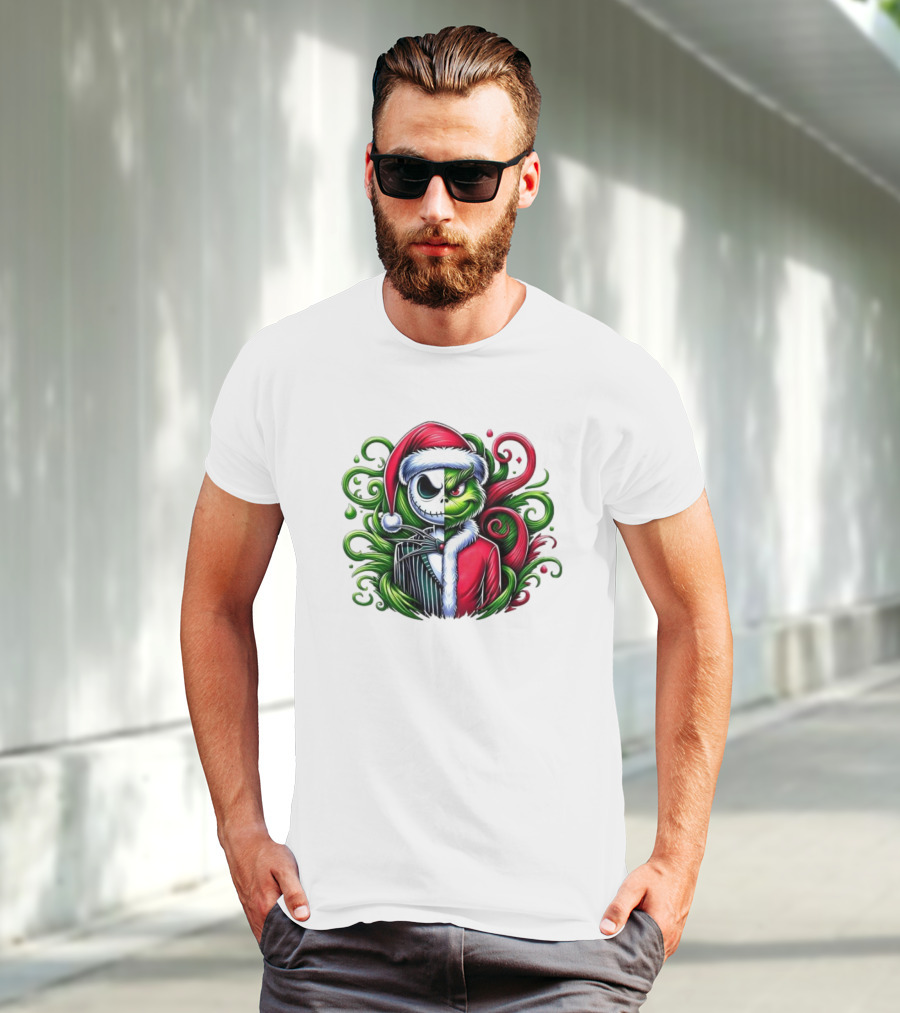Jack Skellington Grinch Split Face Christmas T-Shirt