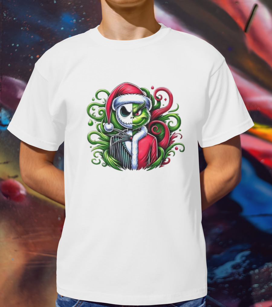 Jack Skellington Grinch Split Face Christmas T-Shirt