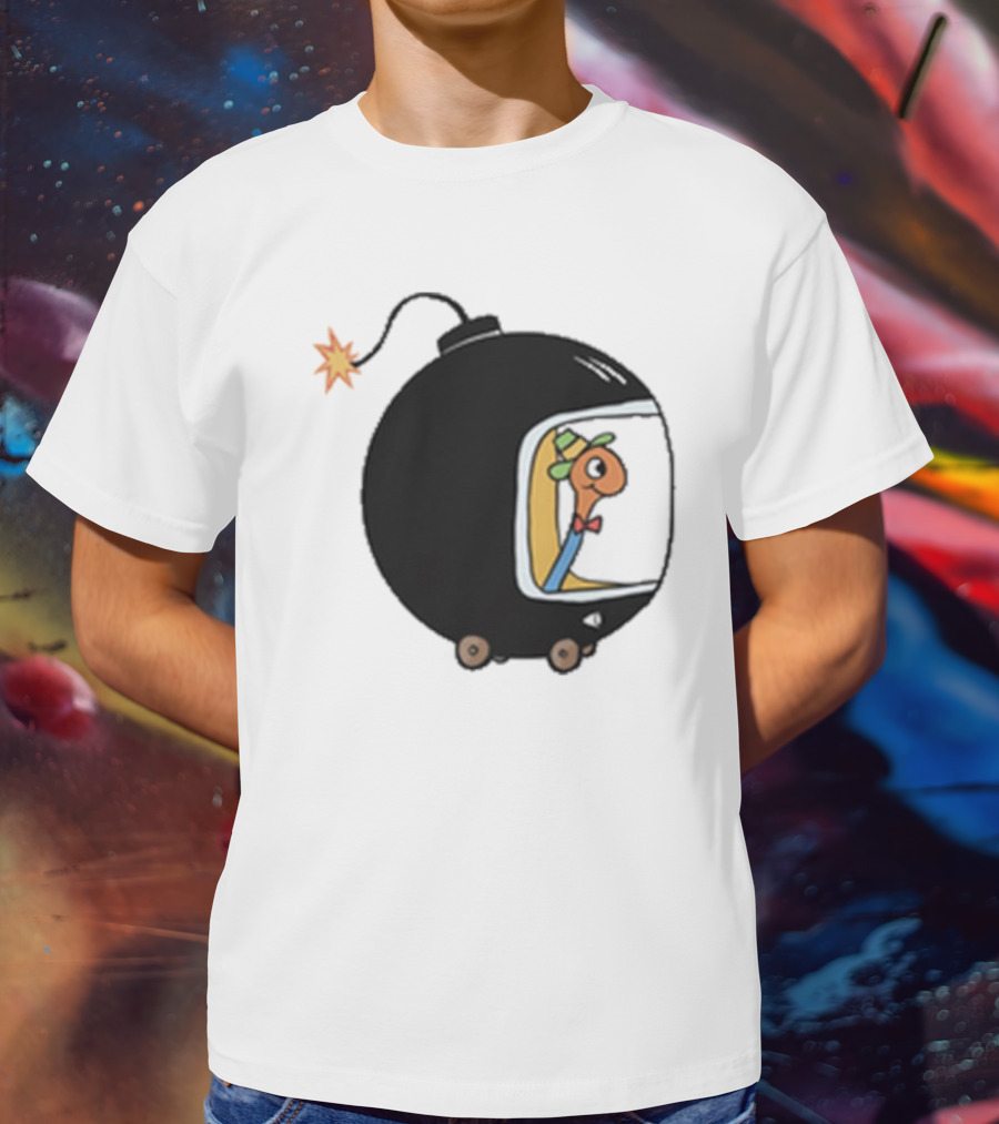 Lowly Car Bomb Cartoon Worm Inside By K. Thor Jensen T-Shirt