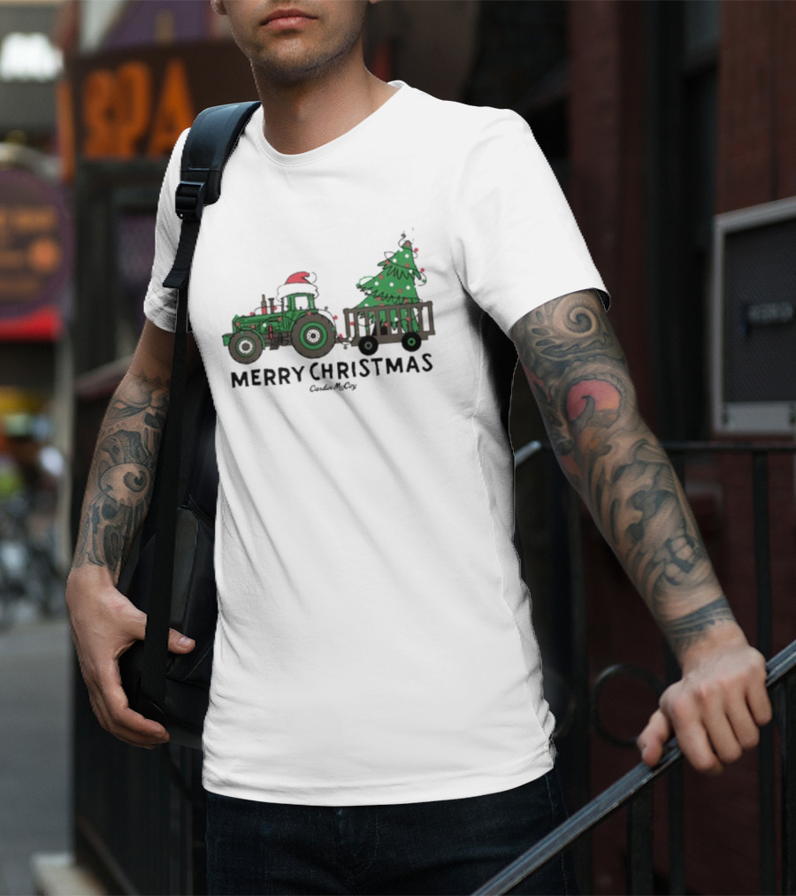 Merry Christmas Tractor Santa Tree Cardin McCoy T-Shirt