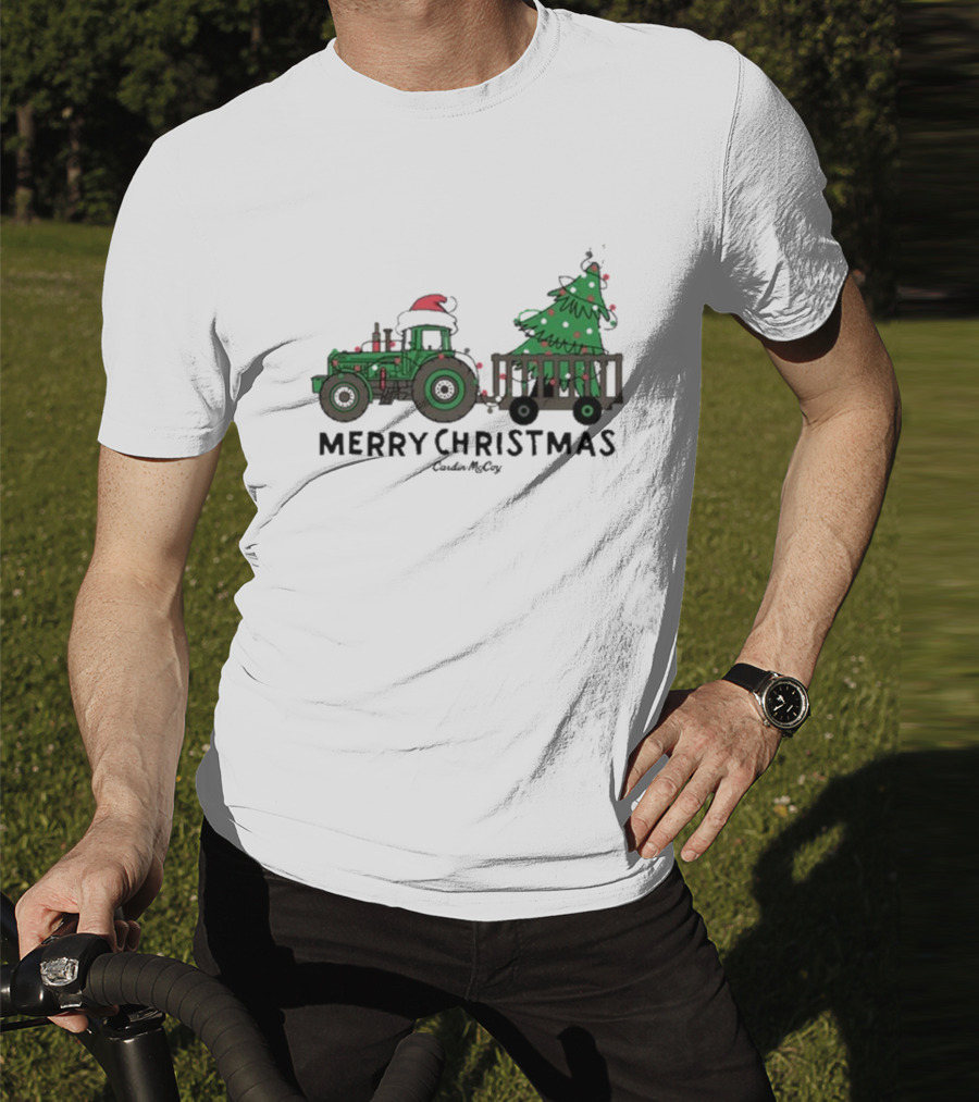 Merry Christmas Tractor Santa Tree Cardin McCoy T-Shirt