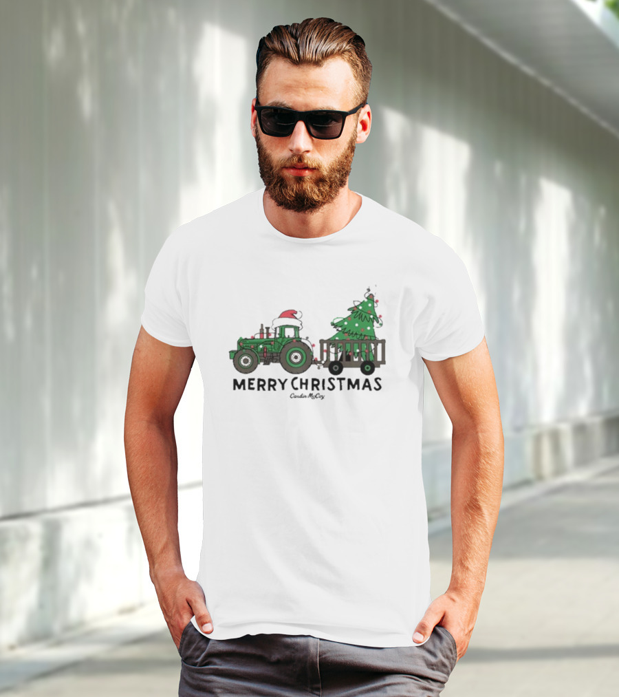 Merry Christmas Tractor Santa Tree Cardin McCoy T-Shirt