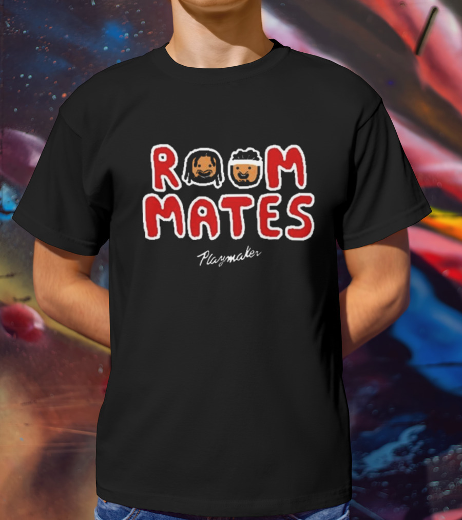 Roommates Playmaker Lettering With Cartoon Faces T-Shirt