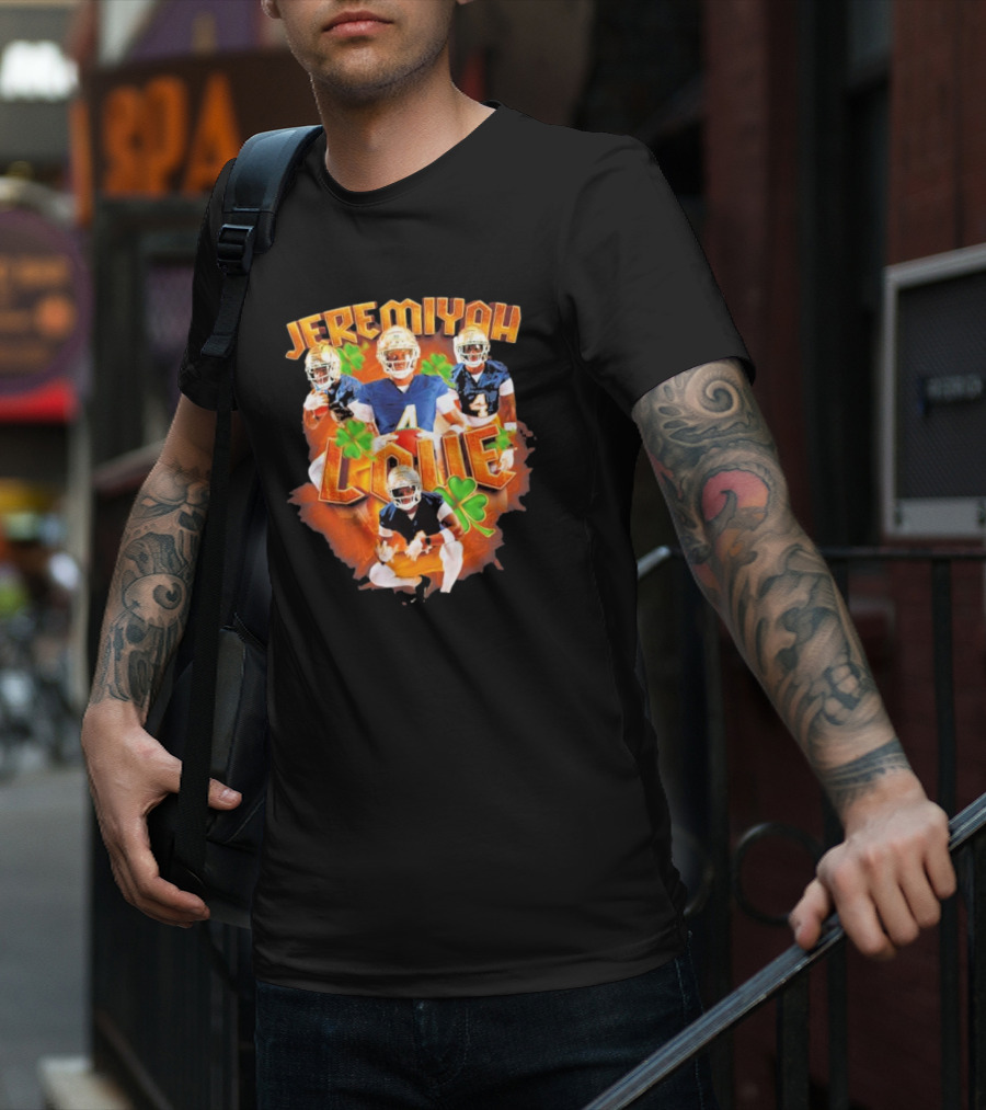 Jeremiyah Love Notre Dame Fighting Irish Football Player Clovers T-Shirt