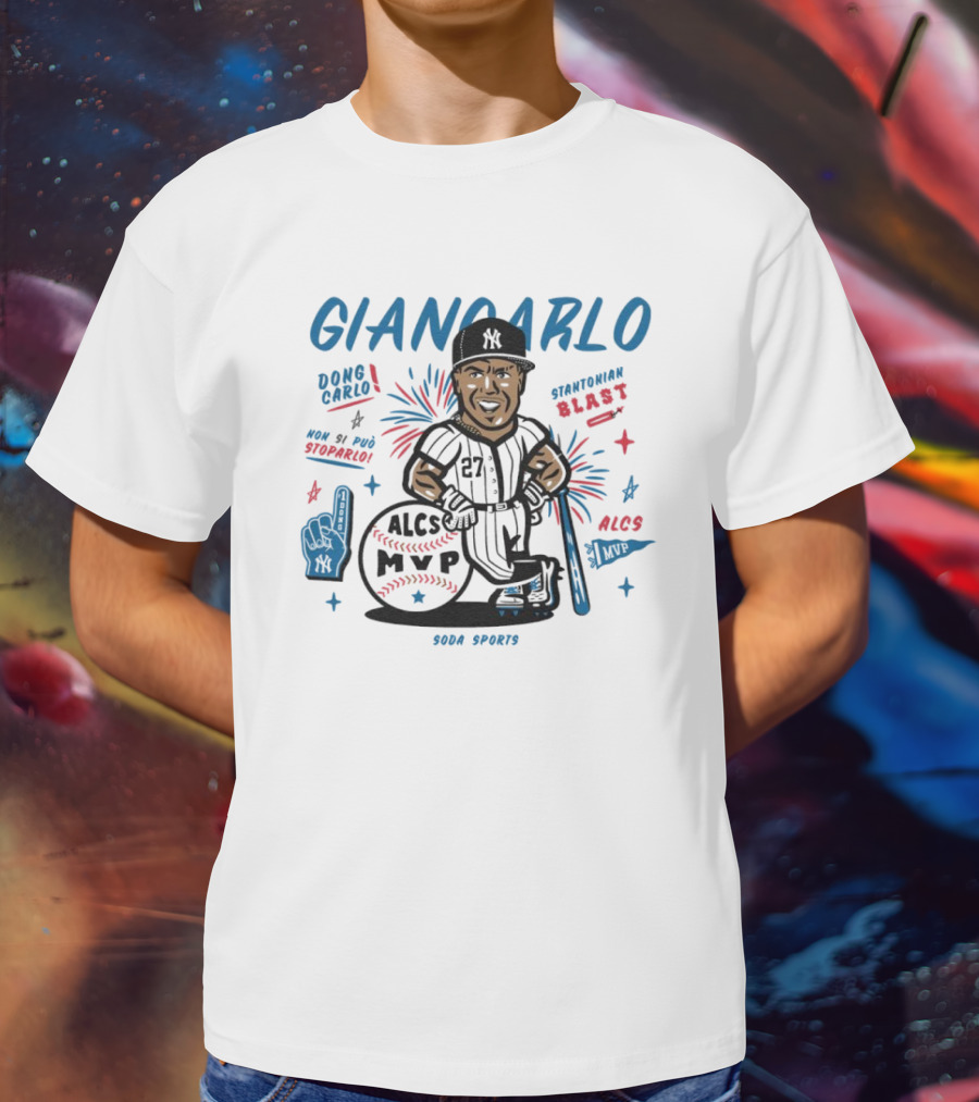 Giancarlo Dong Carlo Stantonian Blast ALCS MVP Caricature New York Yankees Soda Sports T-Shirt
