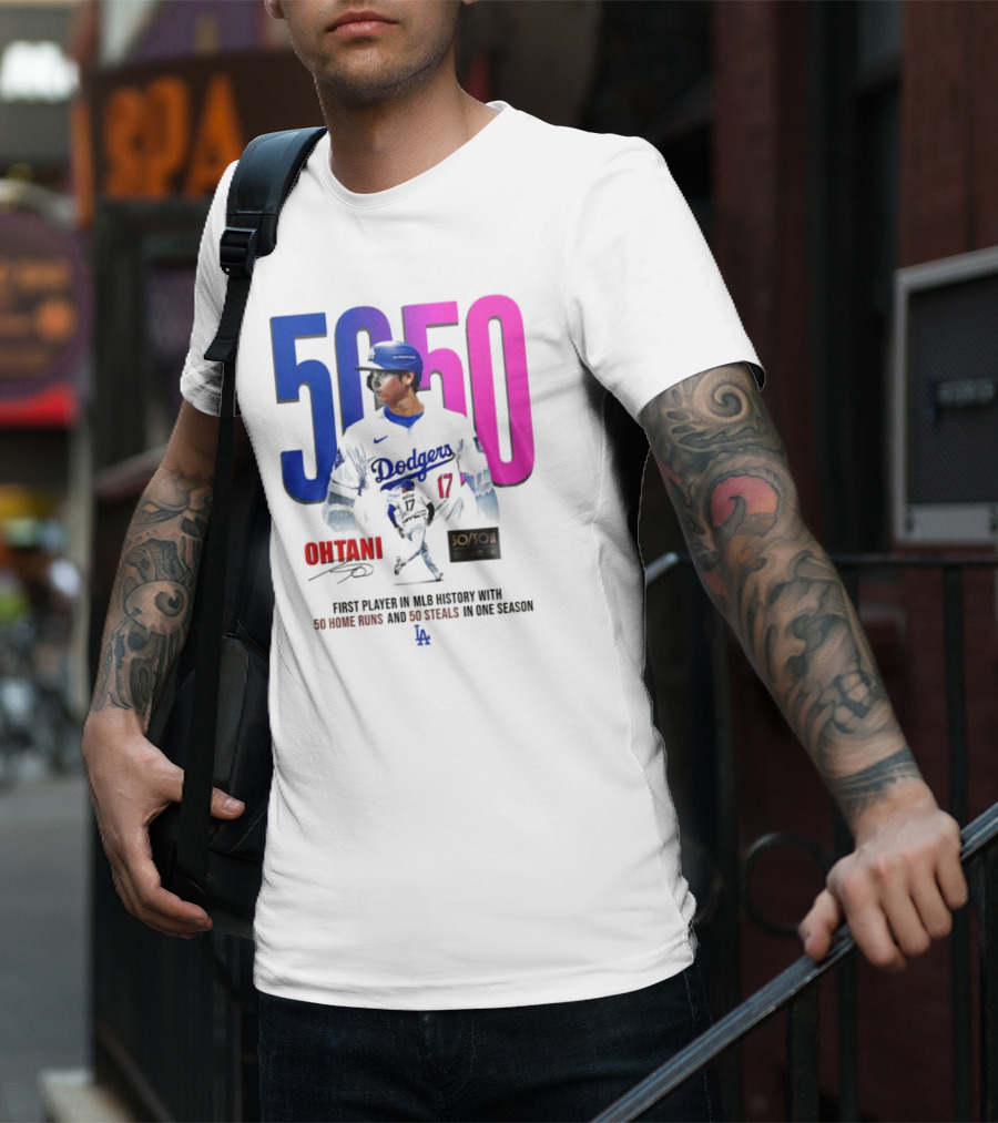 Los Angeles Dodgers Shohei Ohtani 50/50 First Player In MLB History With 50 Home Runs And 50 Steals In One Season T-Shirt