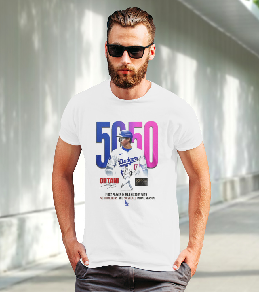 Los Angeles Dodgers Shohei Ohtani 50/50 First Player In MLB History With 50 Home Runs And 50 Steals In One Season T-Shirt