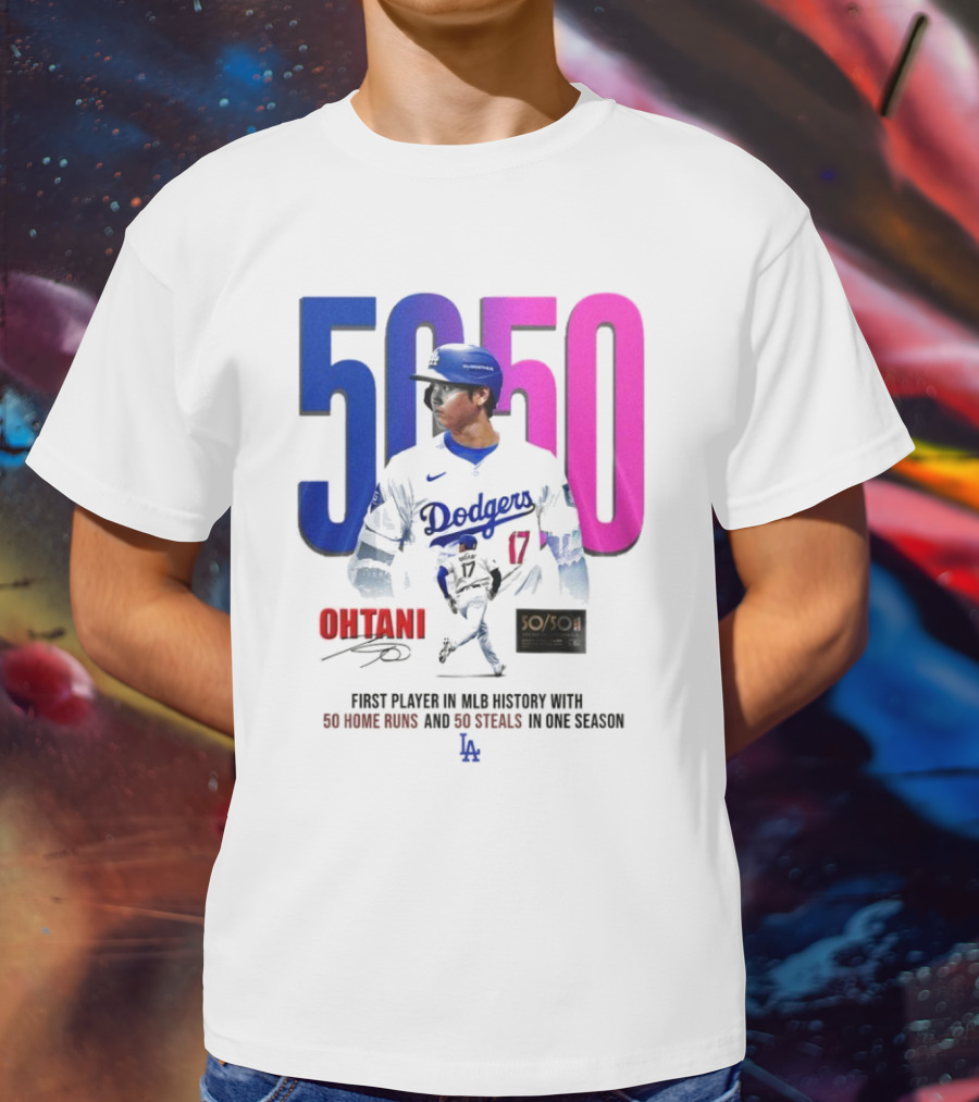 Los Angeles Dodgers Shohei Ohtani 50/50 First Player In MLB History With 50 Home Runs And 50 Steals In One Season T-Shirt