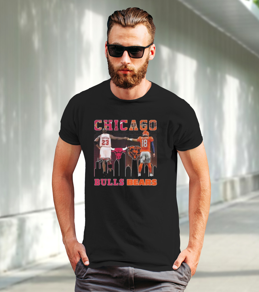 Chicago Bulls Michael Jordan Chicago Bears Caleb Williams City Signatures T-Shirt
