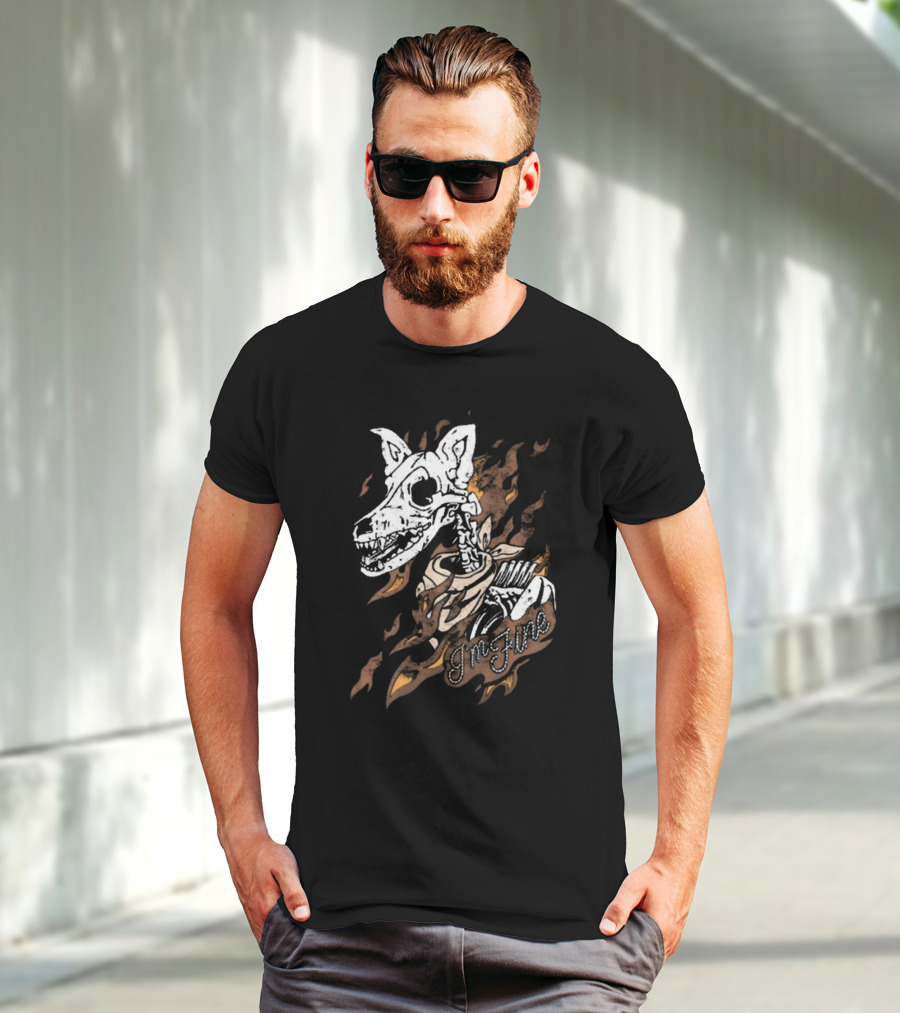 Ew Otto By Kris I’m Fine Skeleton Dog With Flames Vintage T-Shirt
