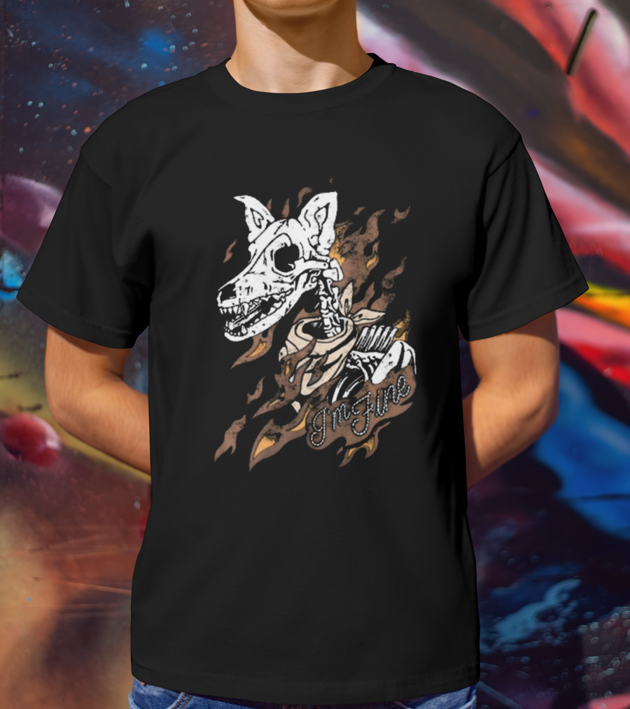 Ew Otto By Kris I’m Fine Skeleton Dog With Flames Vintage T-Shirt