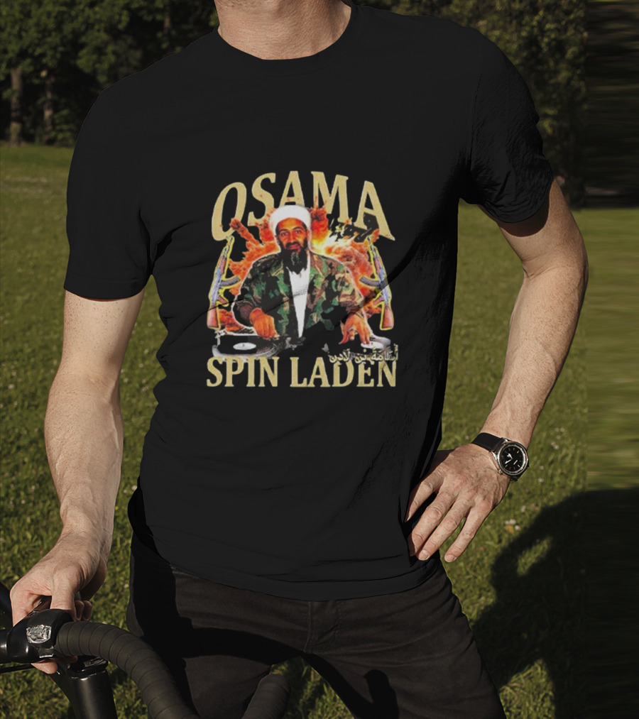 Osama Spin Laden DJ Guns Arabic Text T-Shirt