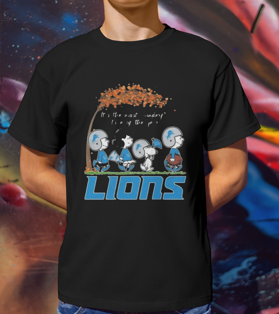 Peanuts Characters It's The Most Wonderful Time Of The Year Detroit Lions T-Shirt